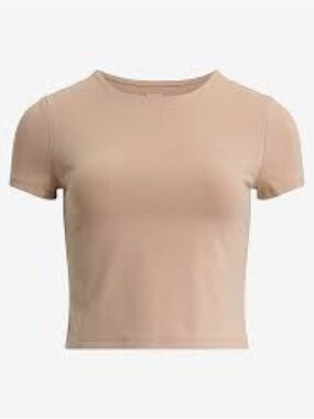 Express Beige Crewneck Short Sleeve Body Contour Top